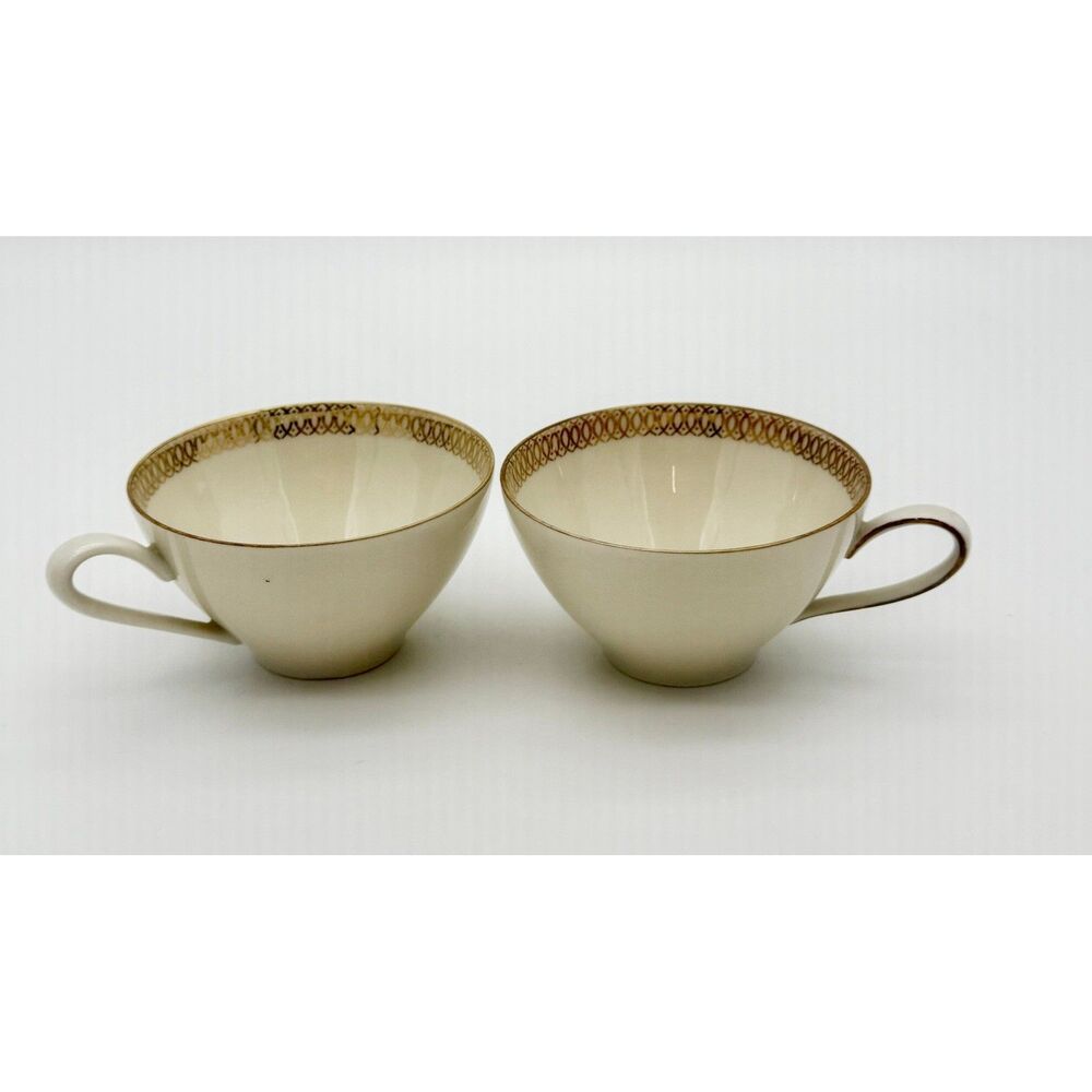 Johann Seltmann Vohenstrauss Bavaria Tea Cups Set of 2 Gold Trim Cream Porcelain